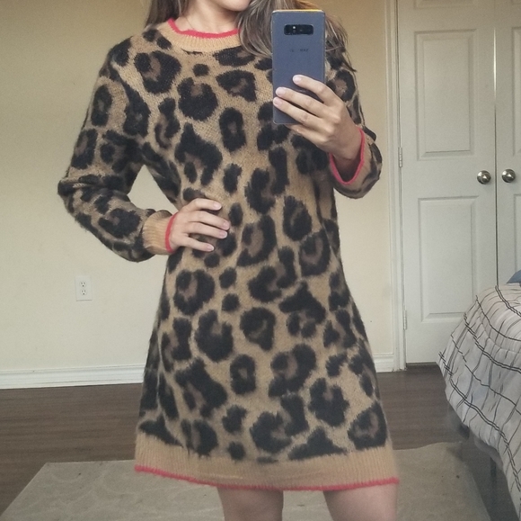 Lily White Cheetah Faux Fur Sweater Dress M/L - Picture 2 of 7
